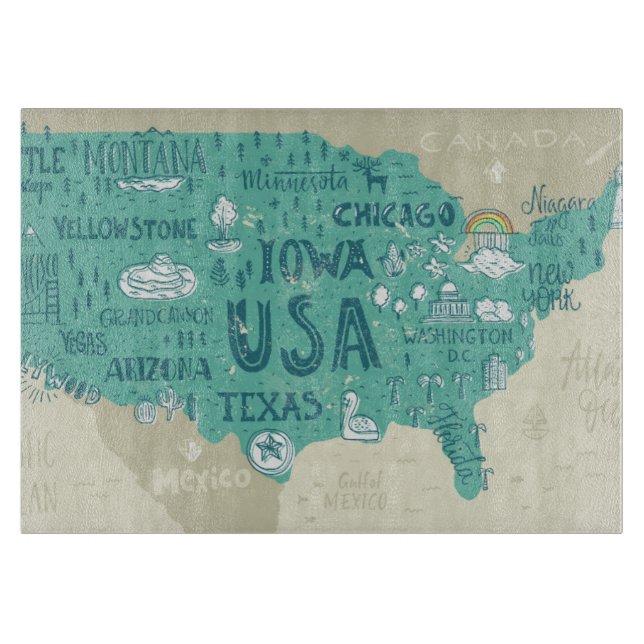 Planche À Découper Carte de griffonnage des Etats-Unis (Devant)