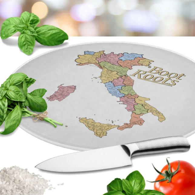 Planche À Découper Carte de l'Italie "Boot Roots"  (Map of Italy "Boot Roots" - Italian heritage glass cutting board - housewarming or bridal shower )