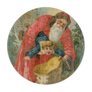 Planche À Découper Carte de Noël vintage, Père Noël, enfant turbulent