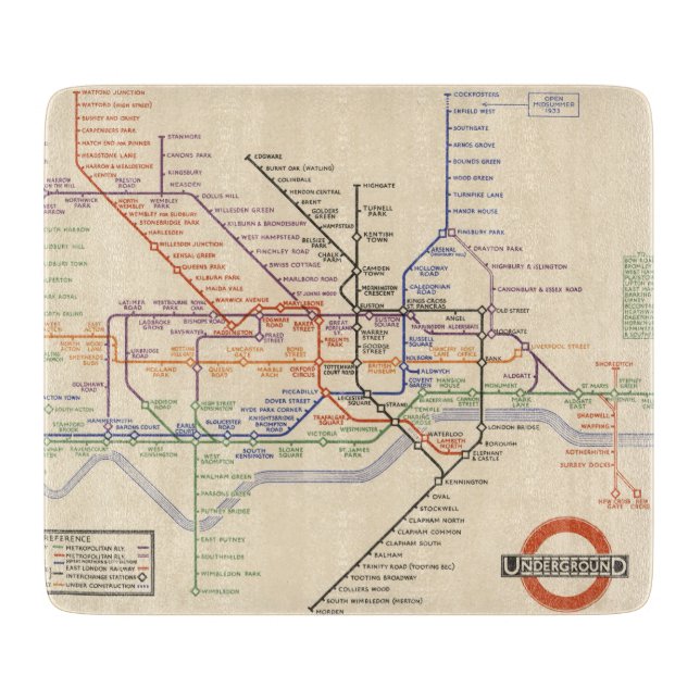 Planche À Découper Carte des chemins de fer au fond de Londres (Devant)