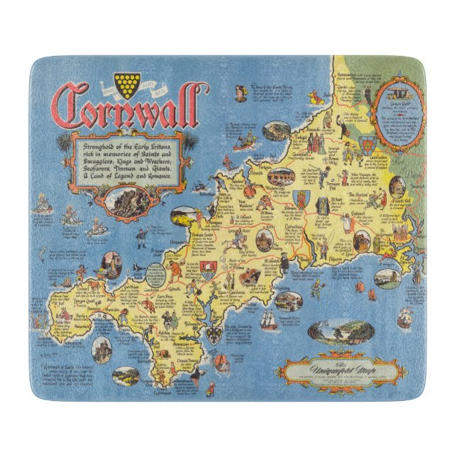 Planche À Découper Carte des Cornouailles, Angleterre (Devant)
