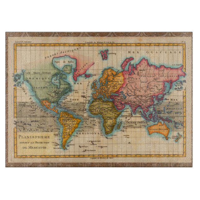Planche À Découper Carte du Monde 1780 Bonne Antique Planisphère  (Devant)