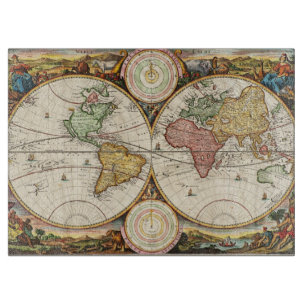 Planche À Découper Carte du monde antique Deux hémisphères Rare Art V