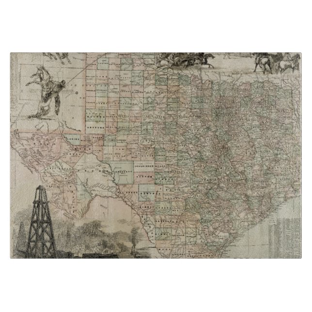 Planche À Découper Carte du Texas aux frontières du comté (Devant)