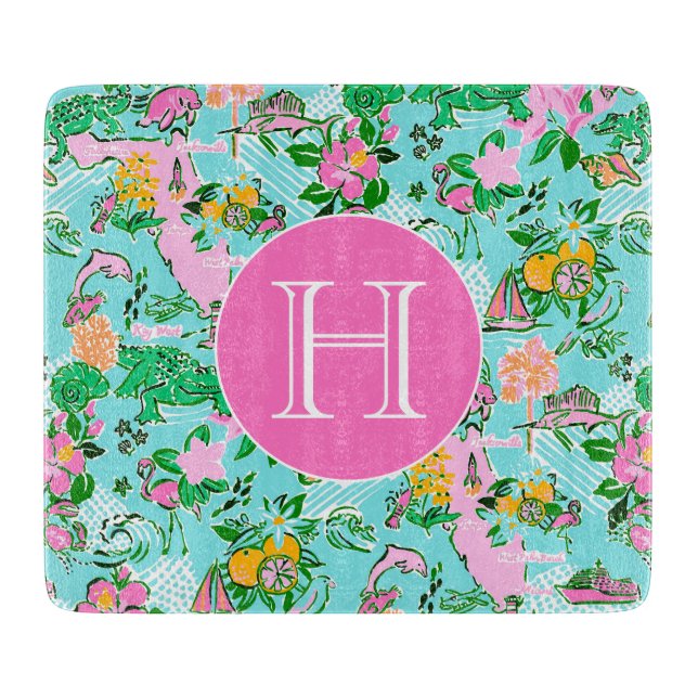 Planche À Découper Carte Floride Preppy Palm Beach Motif Monogrammé (Devant)