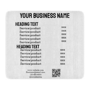 Planche À Découper Carte menu liste de prix des produits de services