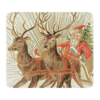 Planche À Découper Carte postale de Noël vintage, Père Noël avec renn