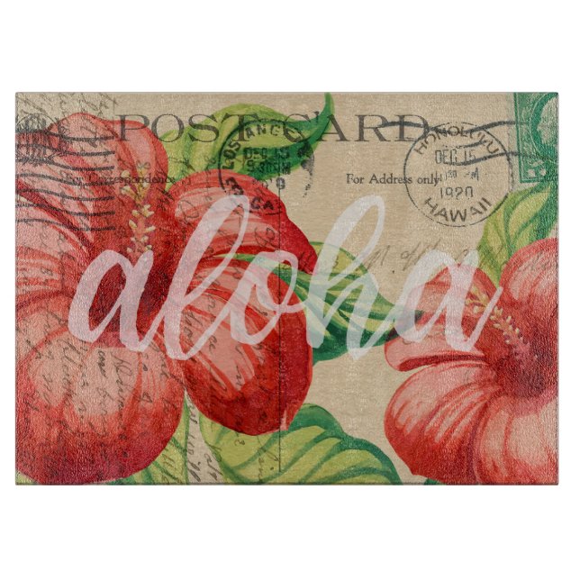Planche À Découper Carte postale vintage d'hibiscus hawaïen (Devant)