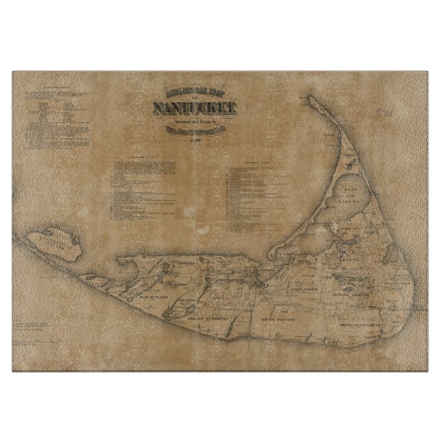 Planche À Découper Carte vintage de Nantucket (1869) (Devant)