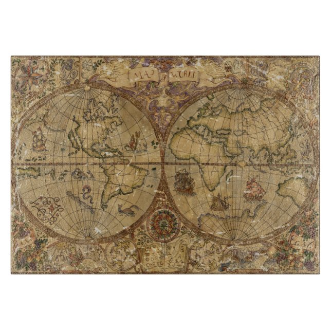 Planche À Découper Carte vintage du monde (Devant)