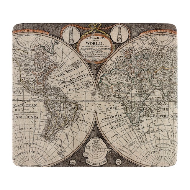 Planche À Découper Carte vintage du monde (1766) (Devant)