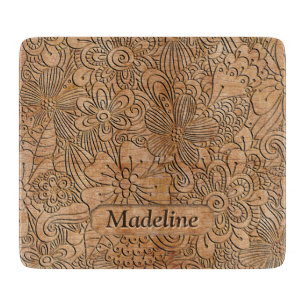 Planche À Découper Carvages en bois Motif floral personnalisé