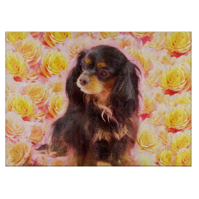 Planche à découper Cavalier Black & Tan aux roses  (Devant)
