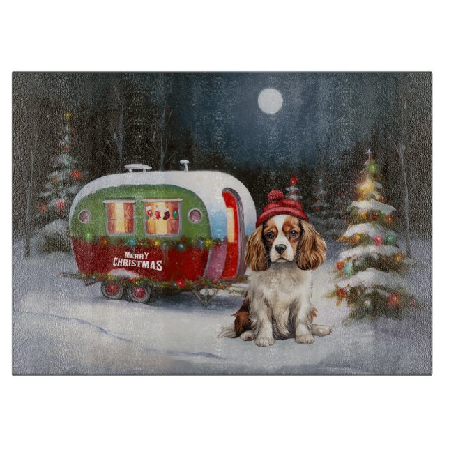 Planche À Découper Cavalier King Charles Spaniel Caravane Noël (Devant)