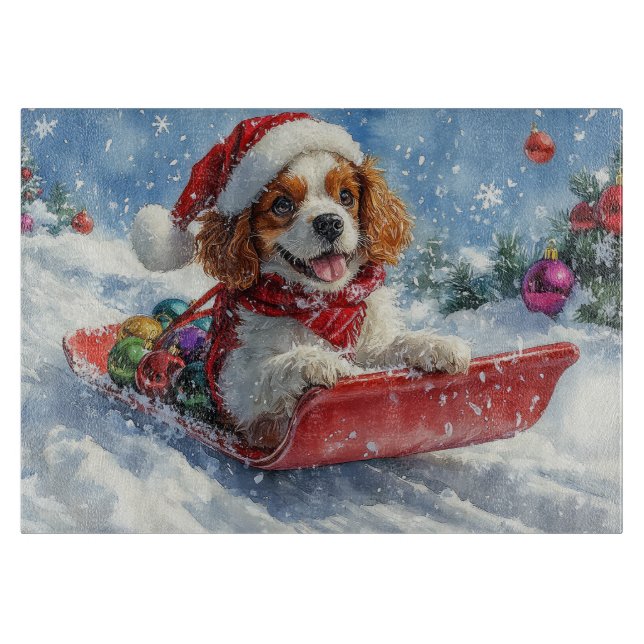Planche À Découper Cavalier King Charles Spaniel Chien Sledge Noël (Devant)