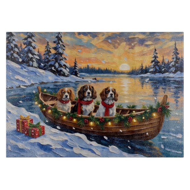 Planche À Découper Cavalier King Charles Spaniel Noël Bateau (Devant)