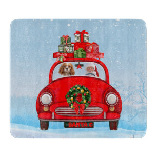 Planche À Découper Cavalier King Chien en voiture avec le Père Noël