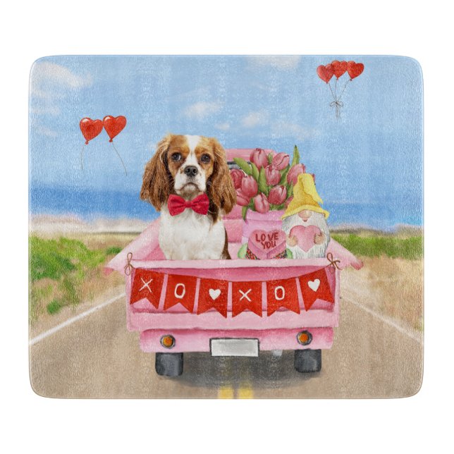Planche À Découper Cavalier King Chien Saint-Valentin Camion Cœurs (Devant)