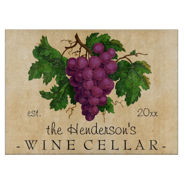 Planche À Découper Cave avec le nom personnalisé par cru de raisins (Devant)