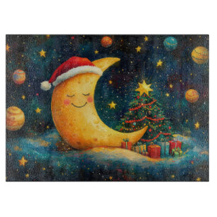 Planche À Découper Célébration drôle de la Lune de Noël dans la Galax