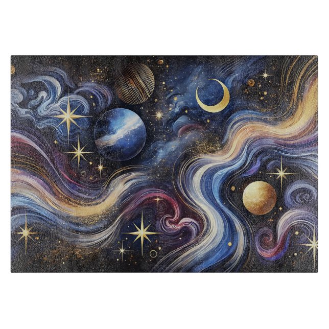 Planche À Découper Celestial Galaxy Stars Cutting Board Cosmic Kitche (Devant)