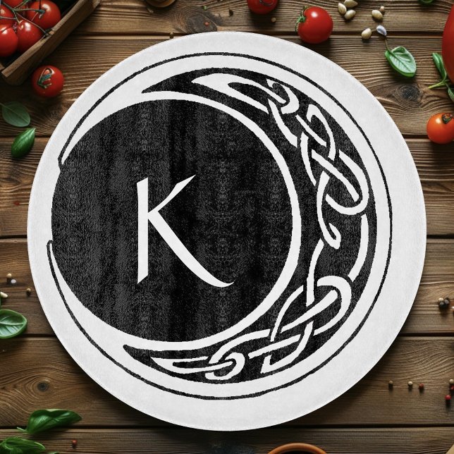 Planche À Découper Celtic Knotwork Cercle de Lune Monogramme Noir Bla (Créateur téléchargé)