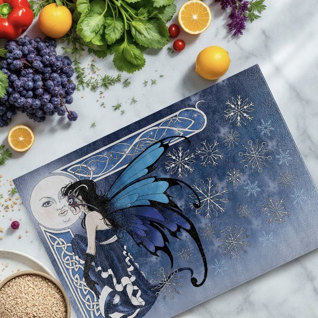 Planche À Découper Celtic Winter Moon Fairy Blue Snowflakes Fantasy (Créateur téléchargé)