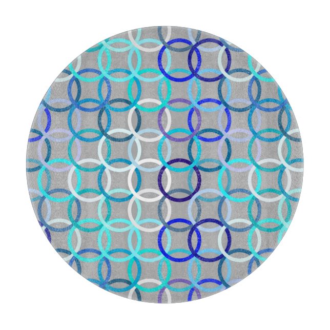 Planche À Découper Cercles modernes du milieu du siècle, gris, bleu e (Devant)