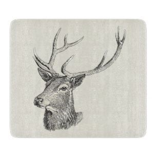 Planche À Découper Cerf Buck Head avec Antlers Black and White Art