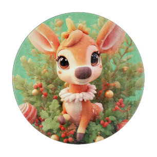 Planche À Découper Cerf de dessin animé adorable dans un Noël festif