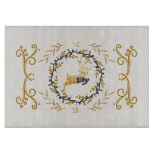 Planche À Découper Cerf de Noël avec Couronne Crème Jaune