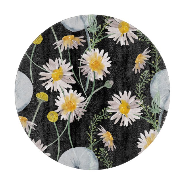 Planche À Découper Chamomille, motif d'aquarelle de pissenlit (Devant)