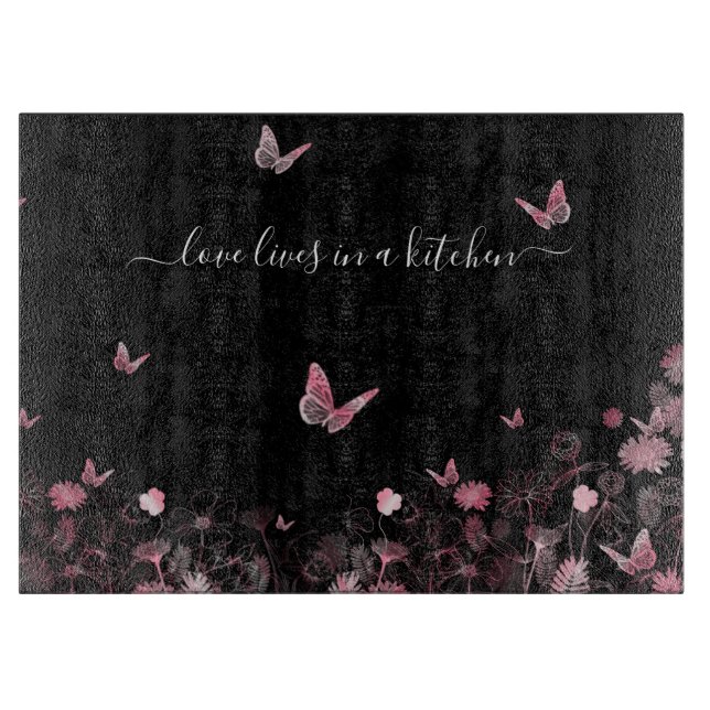 Planche À Découper Champ de fleurs avec papillons  (Devant)