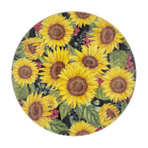 Planche À Découper Champ de tournesol : aquarelle noir arrière - plan