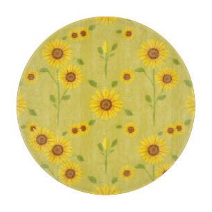 Planche À Découper Champ de Tournesols Ensoleillés Motif Vert Olive R
