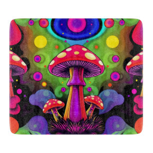 Planche À Découper Champignons Rétro Colorés Vibrants Psychedéliques