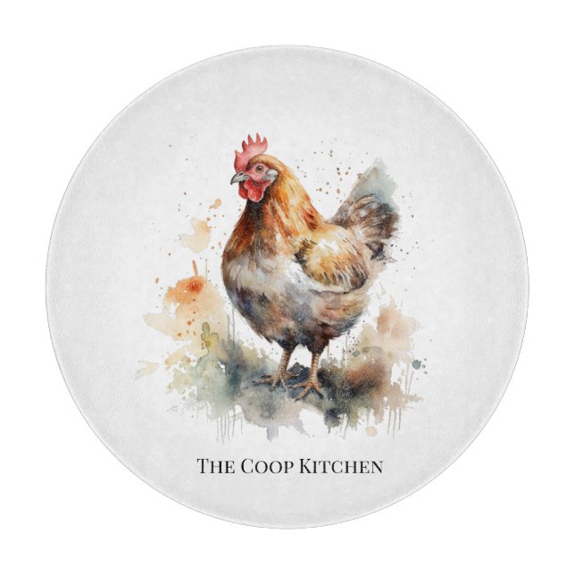 Planche À Découper Charme de la ferme : Aquarelle de poulet (Devant)
