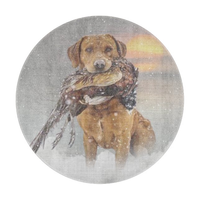 Planche À Découper Chasse au faisan avec un Labrador  (Devant)