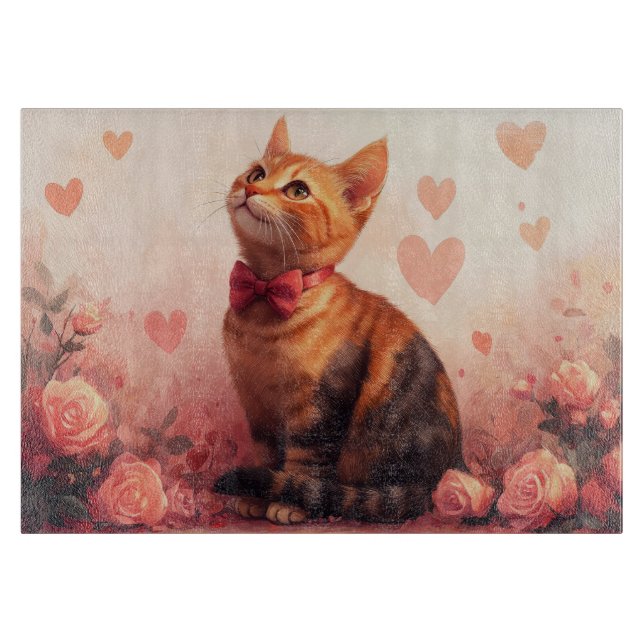 Planche À Découper Chat Abyssin avec des Roses - Saint-Valentin (Devant)
