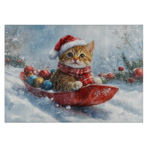 Planche À Découper Chat Abyssin en traîneau Laissez tomber la neige N