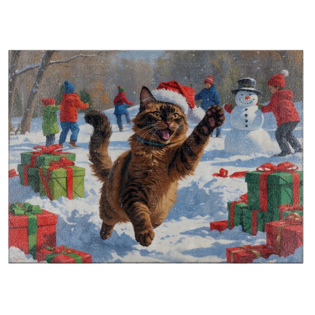 Planche À Découper Chat abyssin Scène de neige festive de Noël (Devant)