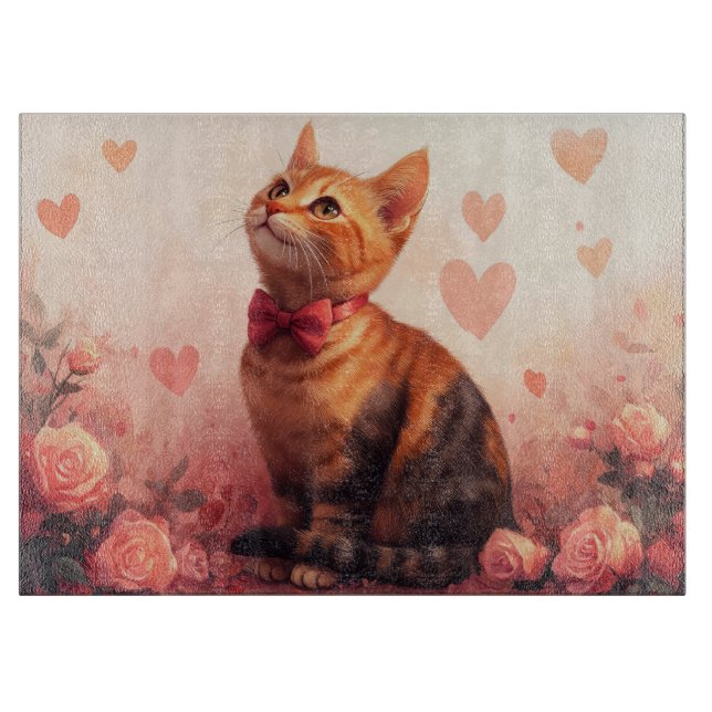 Planche À Découper Chat abyssinien avec Rose - Saint Valentin (Devant)