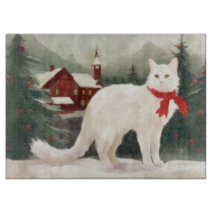 Planche À Découper Chat angora turc à Noël sous la neige