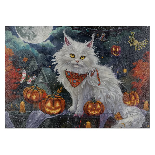 Planche À Découper Chat angora turc Halloween épouvantable (Devant)