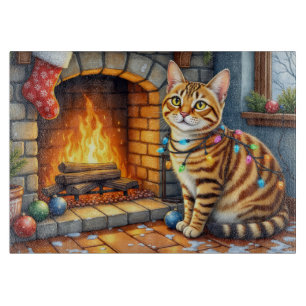 Planche À Découper Chat Bengal au coin du feu avec des lumières de No