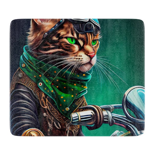 Planche À Découper Chat Bengal conduisant un vélo pour la Saint-Patri (Devant)