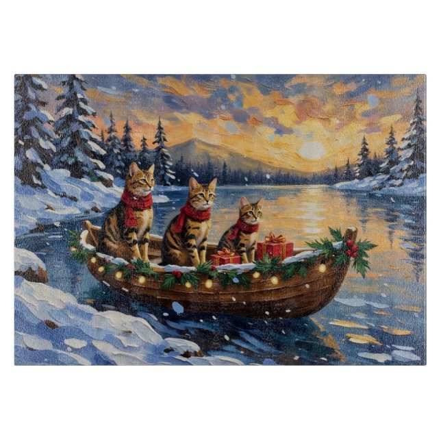 Planche À Découper Chat Bengal Noël Bateau Fêtes (Devant)
