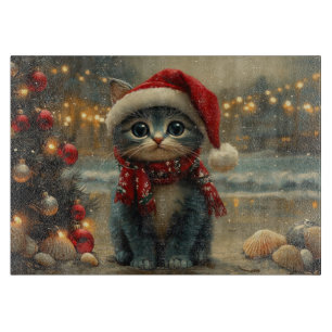 Planche À Découper Chat Bleu Oriental Noël Vintage Plage