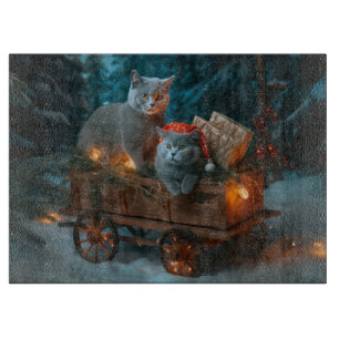 Planche À Découper Chat Bleu Russe Sleigh Neigeux Décor Noël