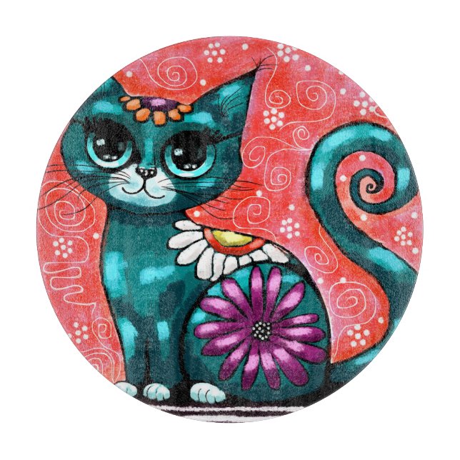 Planche À Découper Chat de chaton Whimsical assis sur le tapis Floral (Devant)